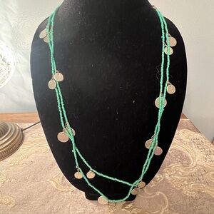 Green Beaded Necklace with Silver Accents